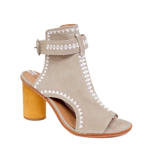 Bernardo Shoes - Bernardo Harper Suede Grey Embroidered Peep Toe Block Booties Women's Size 10